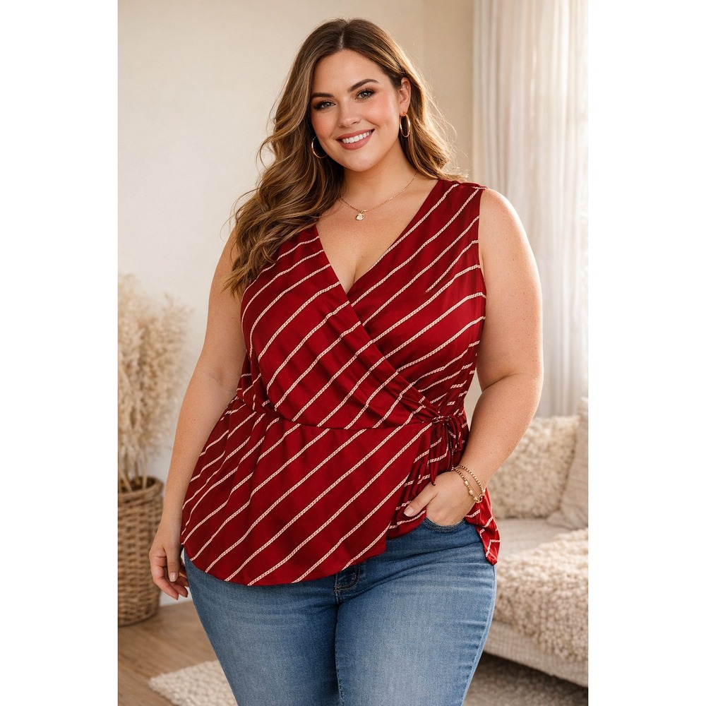 Lane Bryant Red Rope Stripe Surplice Sleeveless‎ Wrap Top Blouse Size 20 NEW